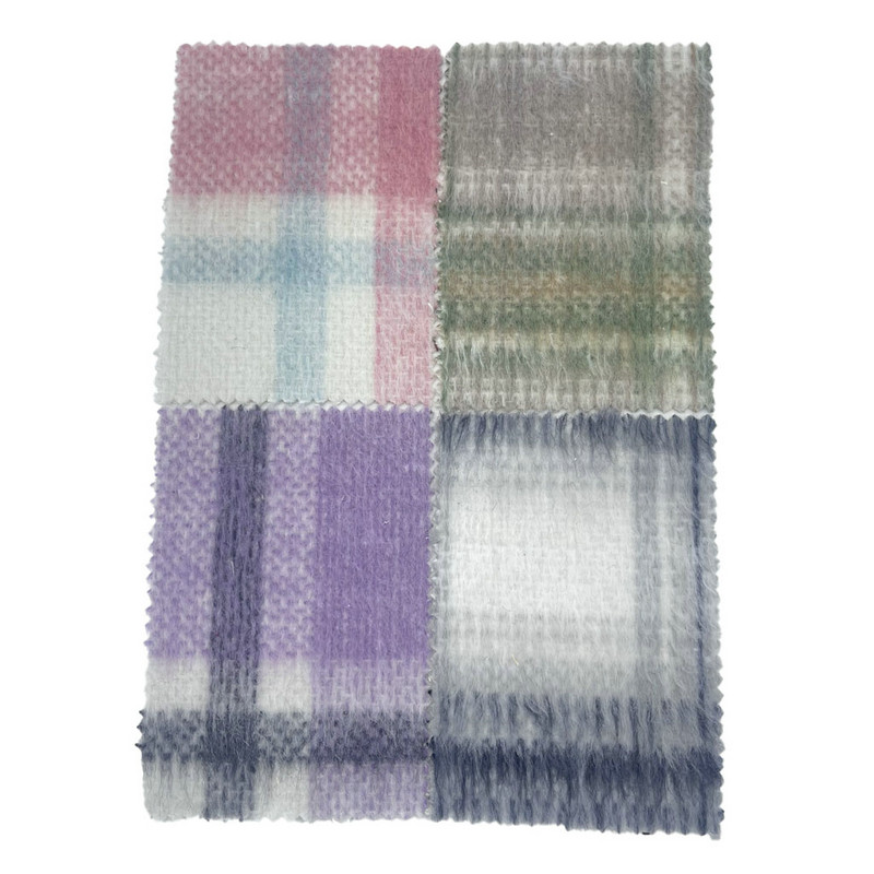 Long Hair Purple Plaids Thick Jacquard Fabrics For Overcoats 3940