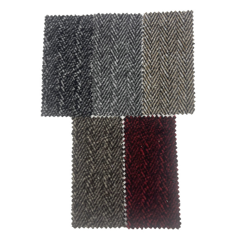 Black Red Wool Herringbone Brush Thick Tweed Fabrics For Garments 4298