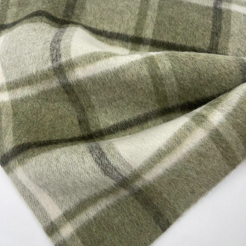Green Plaid Shadow Wool Thick Woven Fabrics In Available For Garments ZZH25001